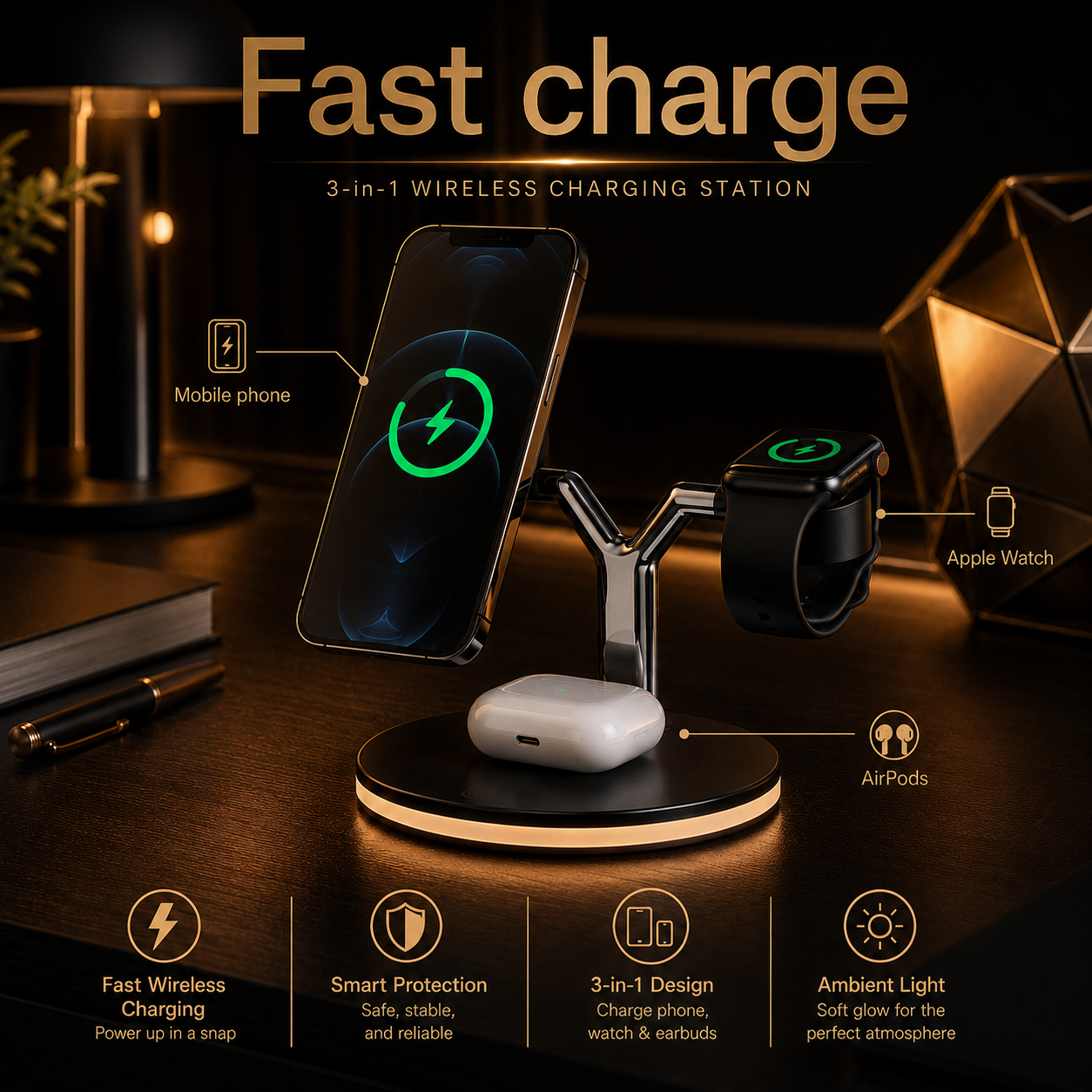 NiteDock 3-in-1 Magnetic Charging Station